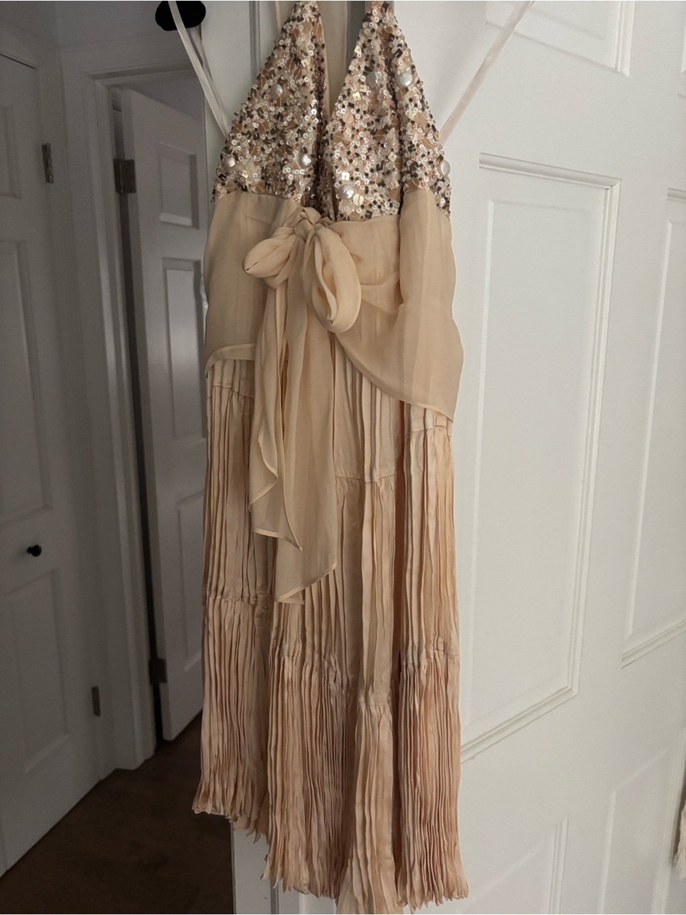 BCBGMaxAzria Beige Sequin Halter Mini Dress